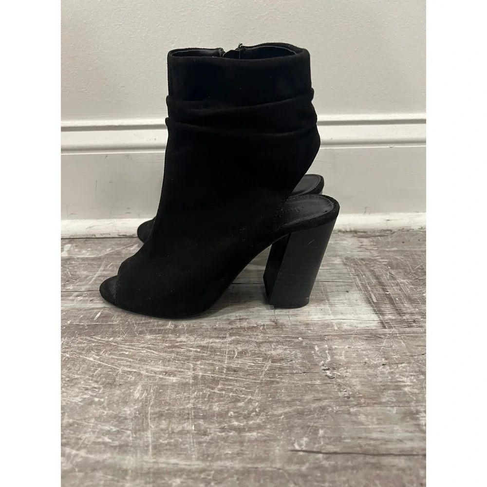 Charlotte Russe Lita Women 7 Black Peep Toe Block Heel Ankle Boots Ruched Cutout